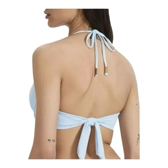 Sanctuary Refresh Ribbed O-Ring Halter Light Blue Bikini Top Size Medium - Picture 2 of 10